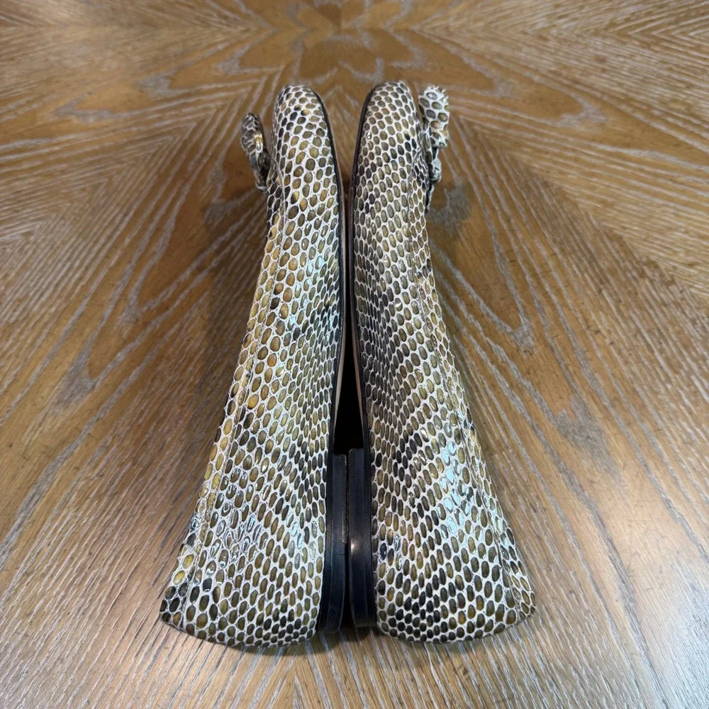 Stuart Weitzman Shoestring Snakeskin Embossed Flats‎ Tassels Brown Size 6.5